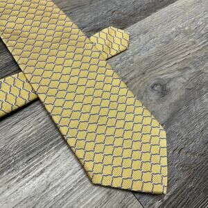 Brooks Brothers Makers Geometric Yellow Mens 57" Pure Silk Woven USA Made Tie